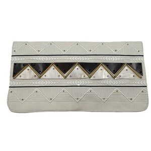 Shiraleah‎ Chicago Reiki Clutch Ivory Embroidered Metallic Foldover Bag NWT